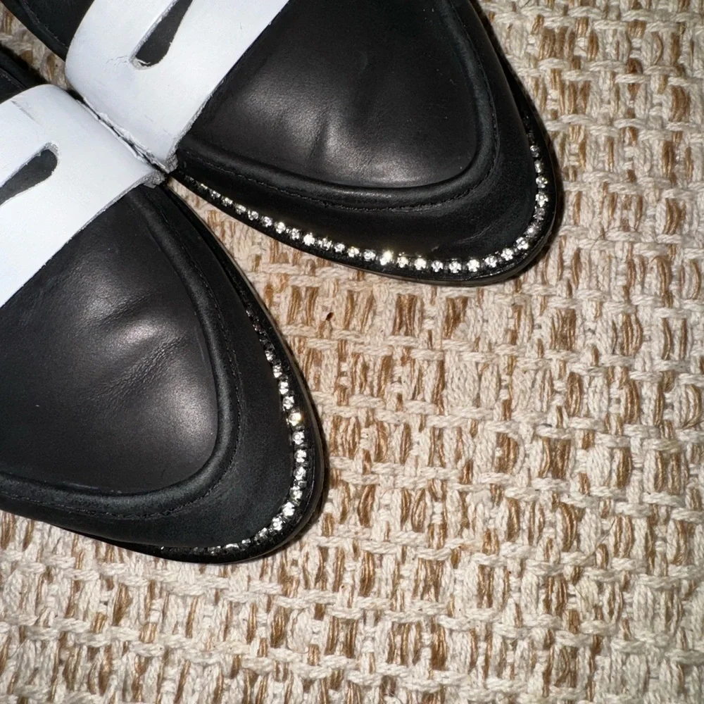 LPA BEATRIX Revolve Black White Pointed Toe Diamond Accent Loafers Size 10